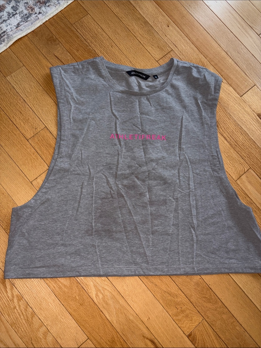 Athletifreak Women's Grey Muscle Tee with Pink Logo